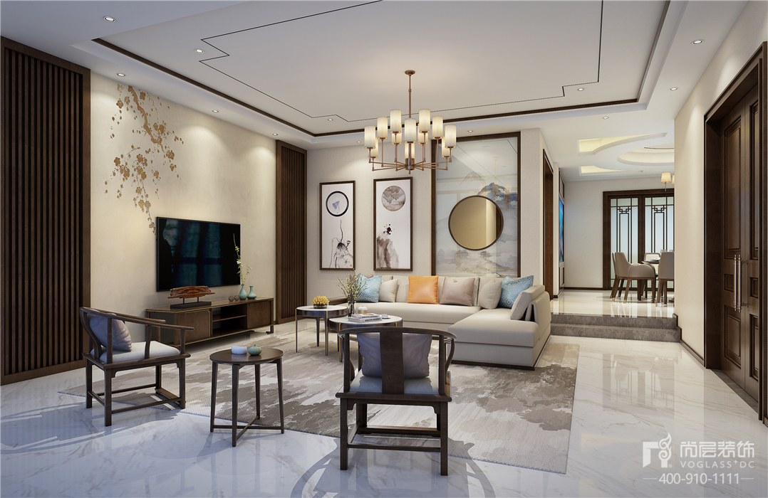 雅戈尔东海府700平方米别墅装修案例——安静、优雅、自信新中式风格