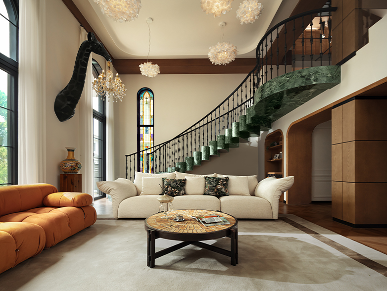 绮花府丨320㎡海派别墅装修，让光影在质感里跳舞