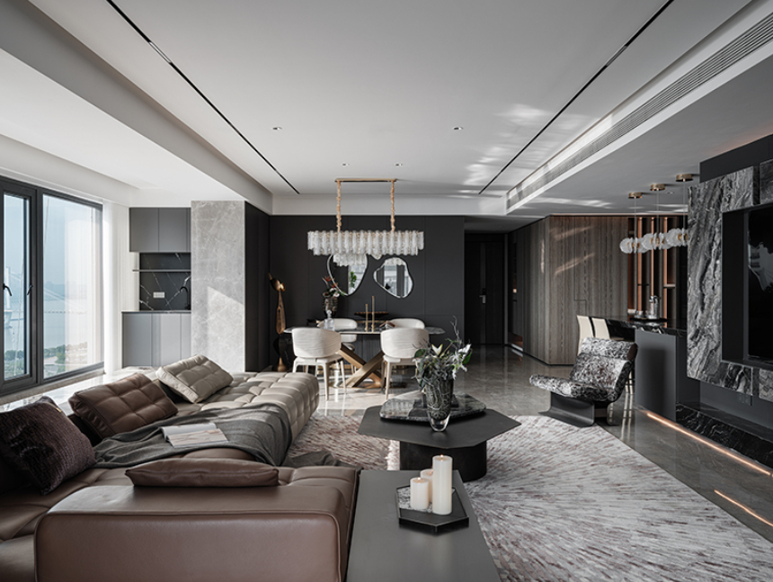 长江中心,意式风格,意式轻奢,大平层装修,大平层设计,尚层别墅装修